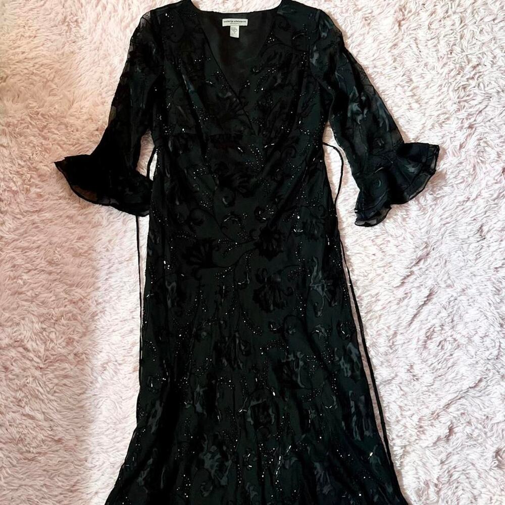 Whimsygoth Vintage 90s Silk Witchy Bell Sleeve Fairy Grunge Beaded Midi Dress
